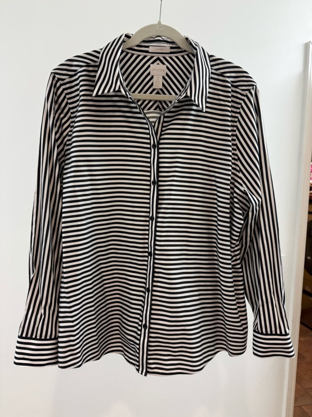 Chico's Black & White Striped Button-Up Shirt